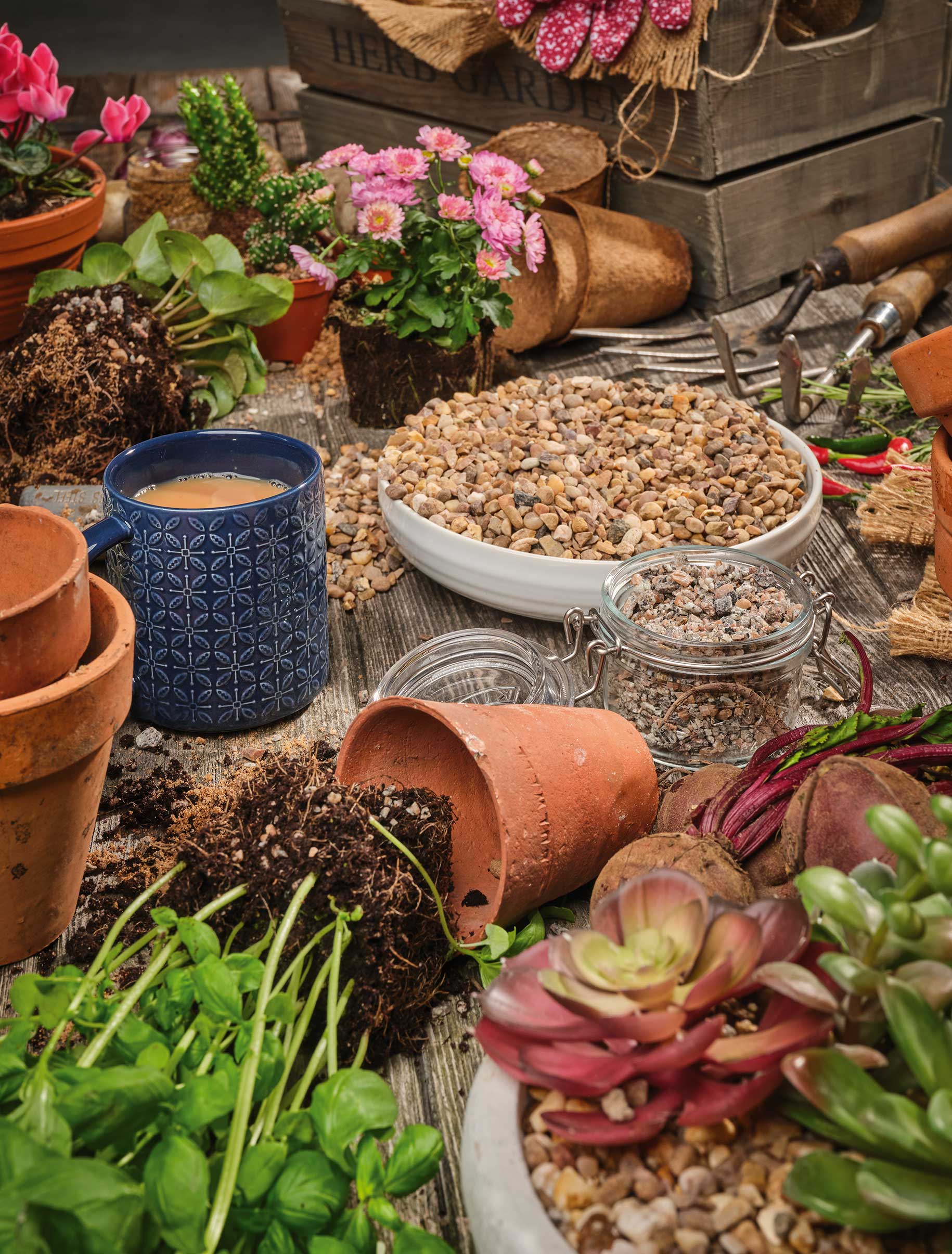 Earth and Green horticultural gravel and garden tools